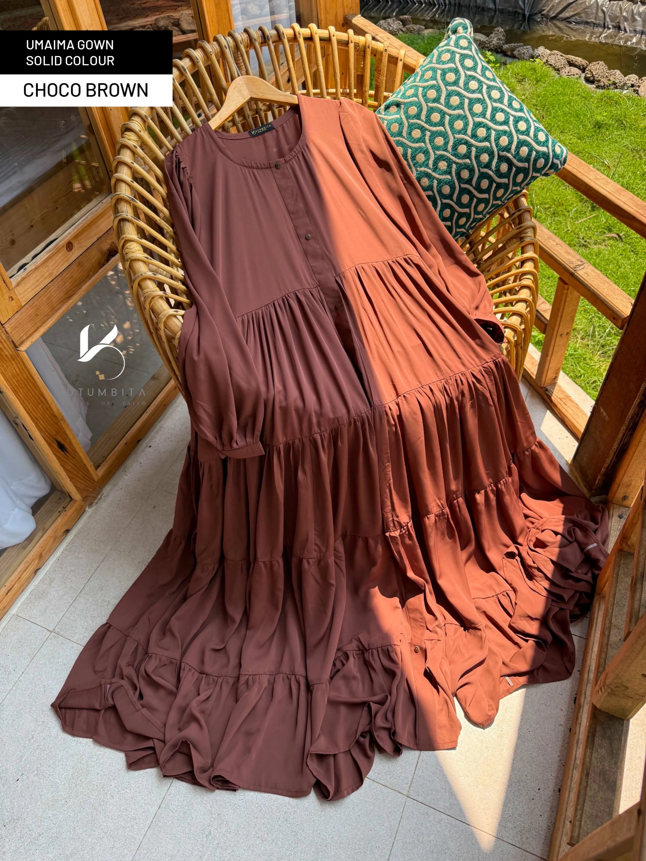 Umaima Gown Solid Colour- Choco Brown