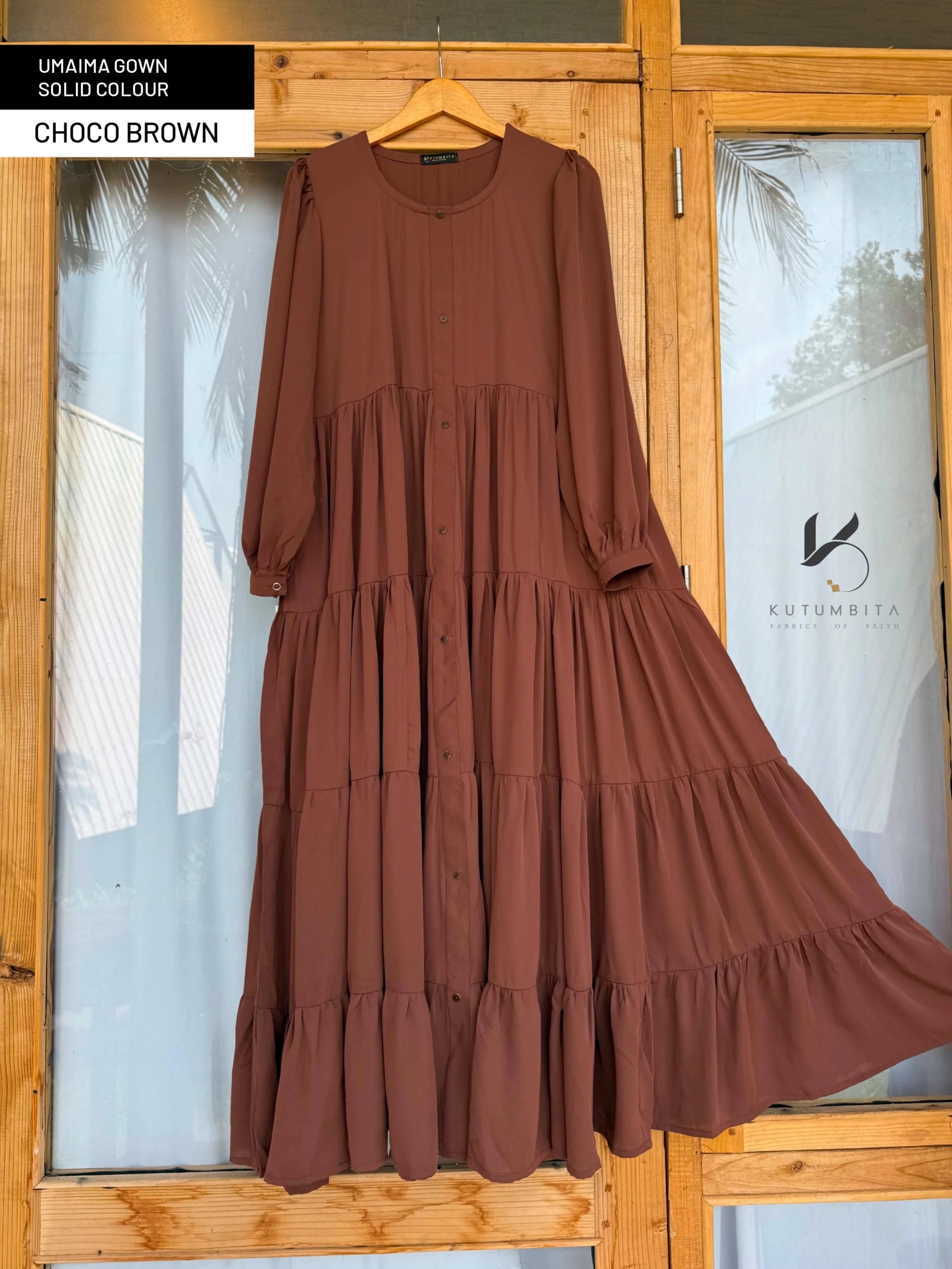 Umaima Gown Solid Colour- Choco Brown