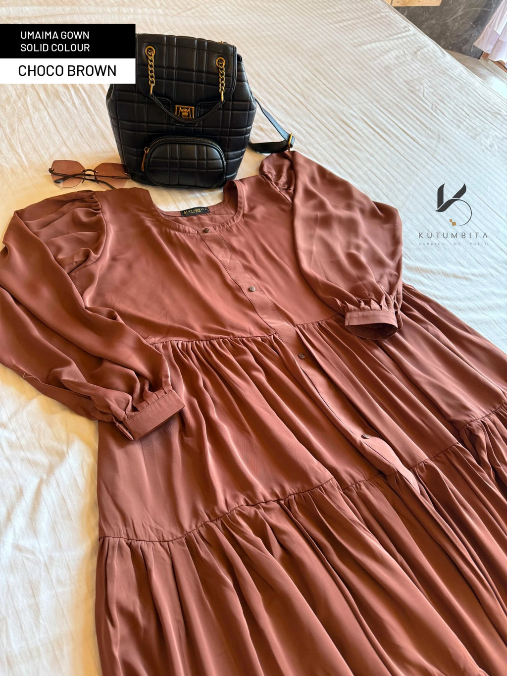 Umaima Gown Solid Colour- Choco Brown