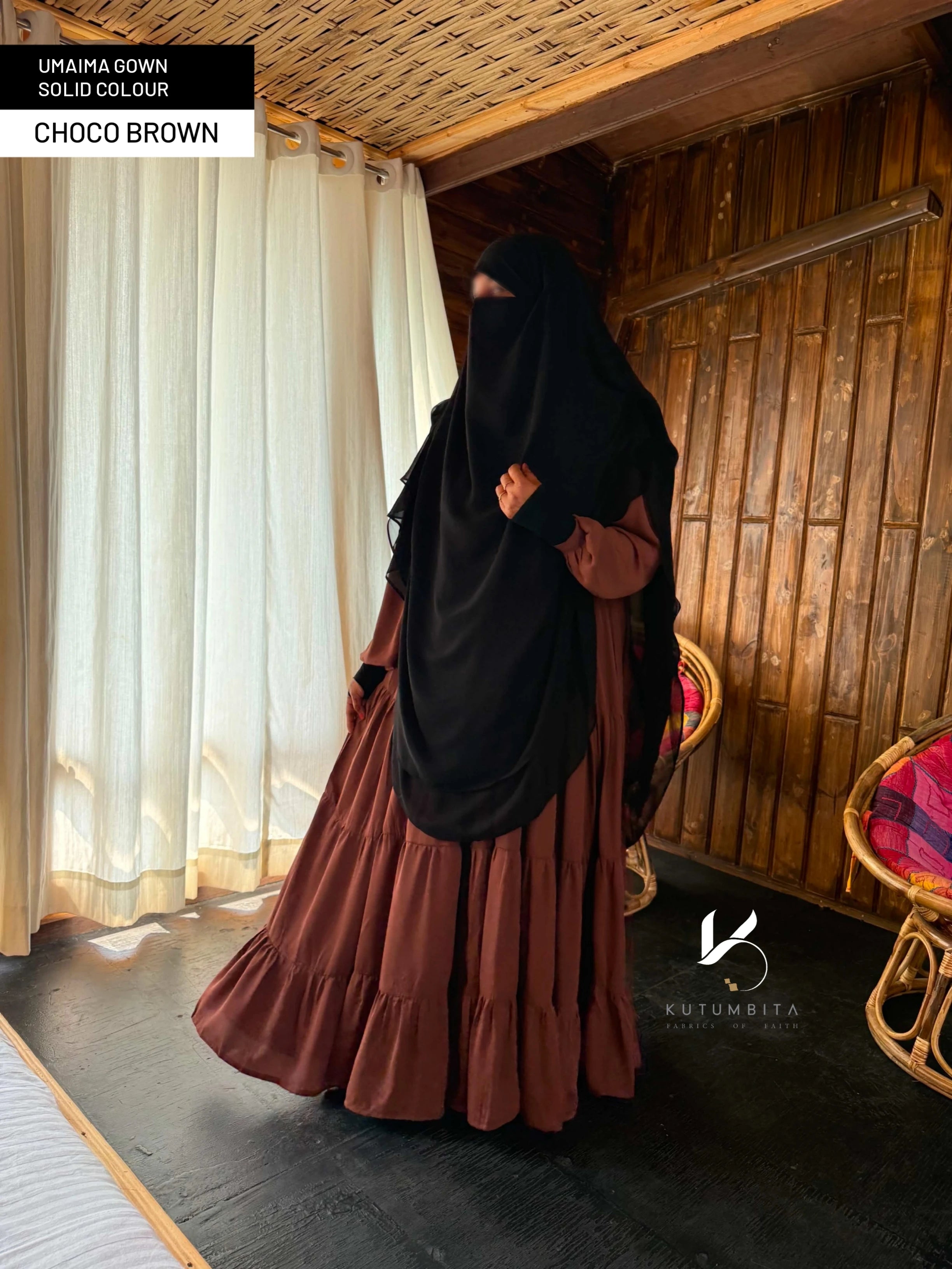 Umaima Gown Solid Colour- Choco Brown
