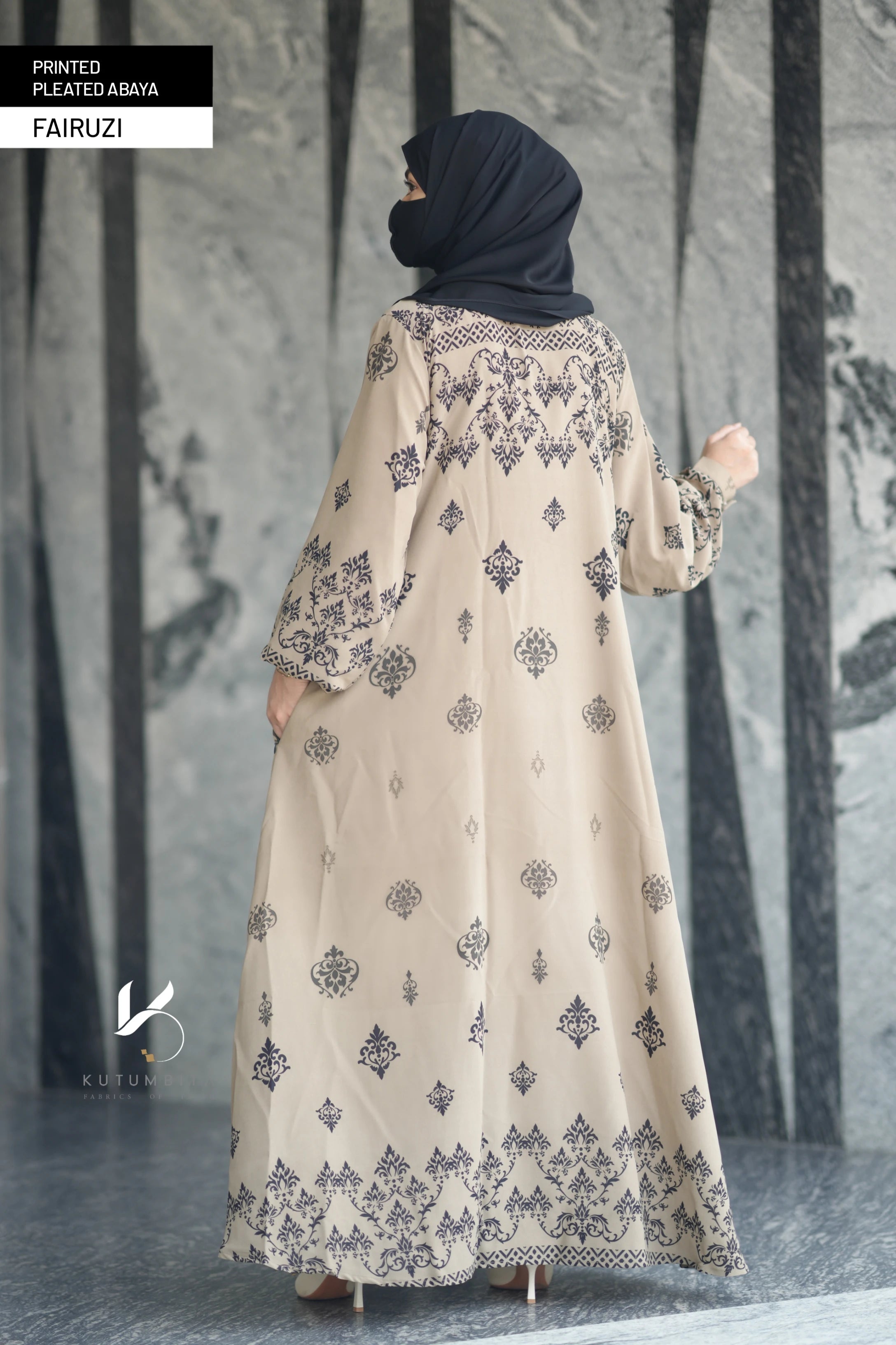 Printed Pleated Abaya  - Fairuzi