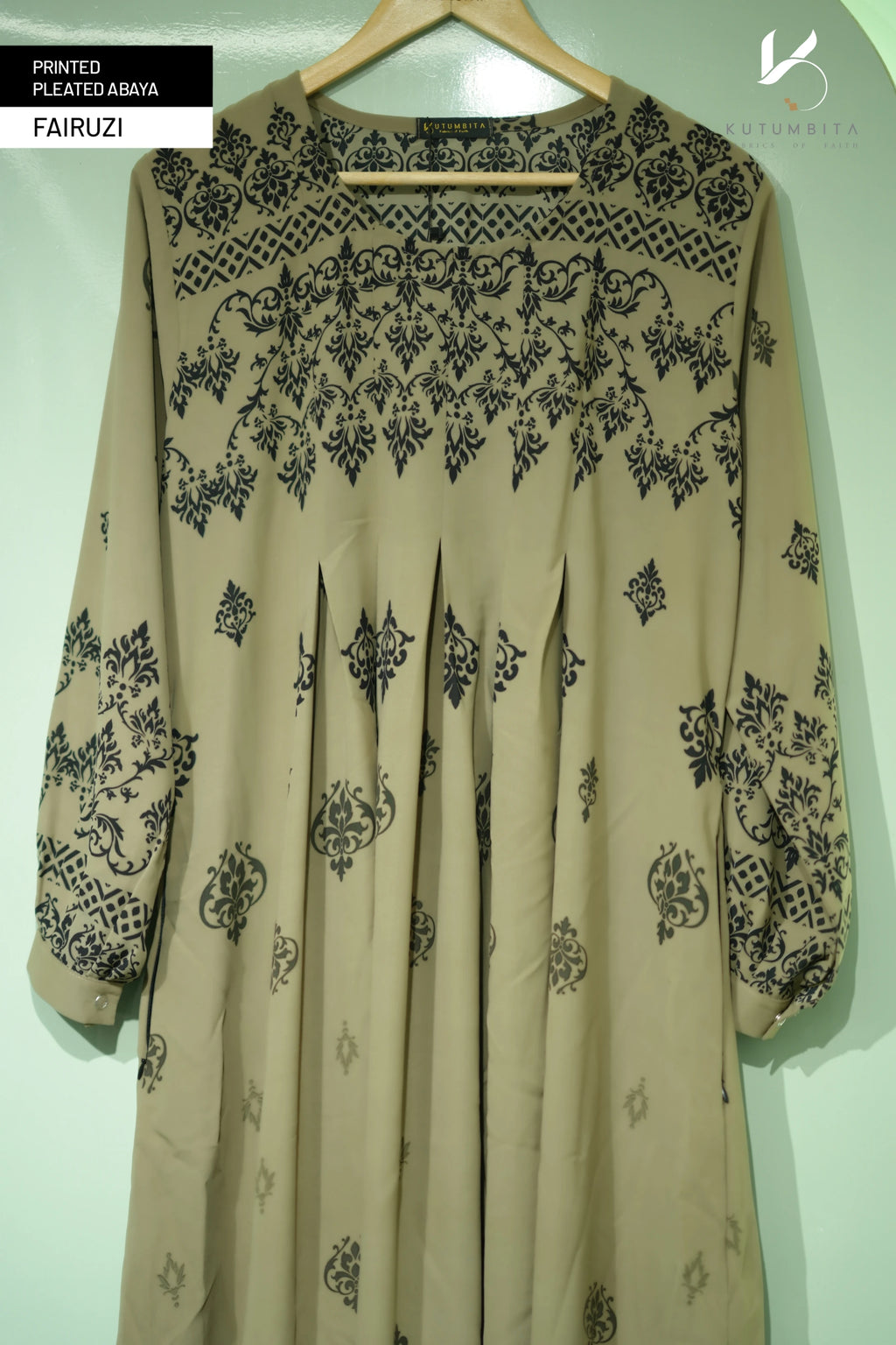 Printed Pleated Abaya  - Fairuzi