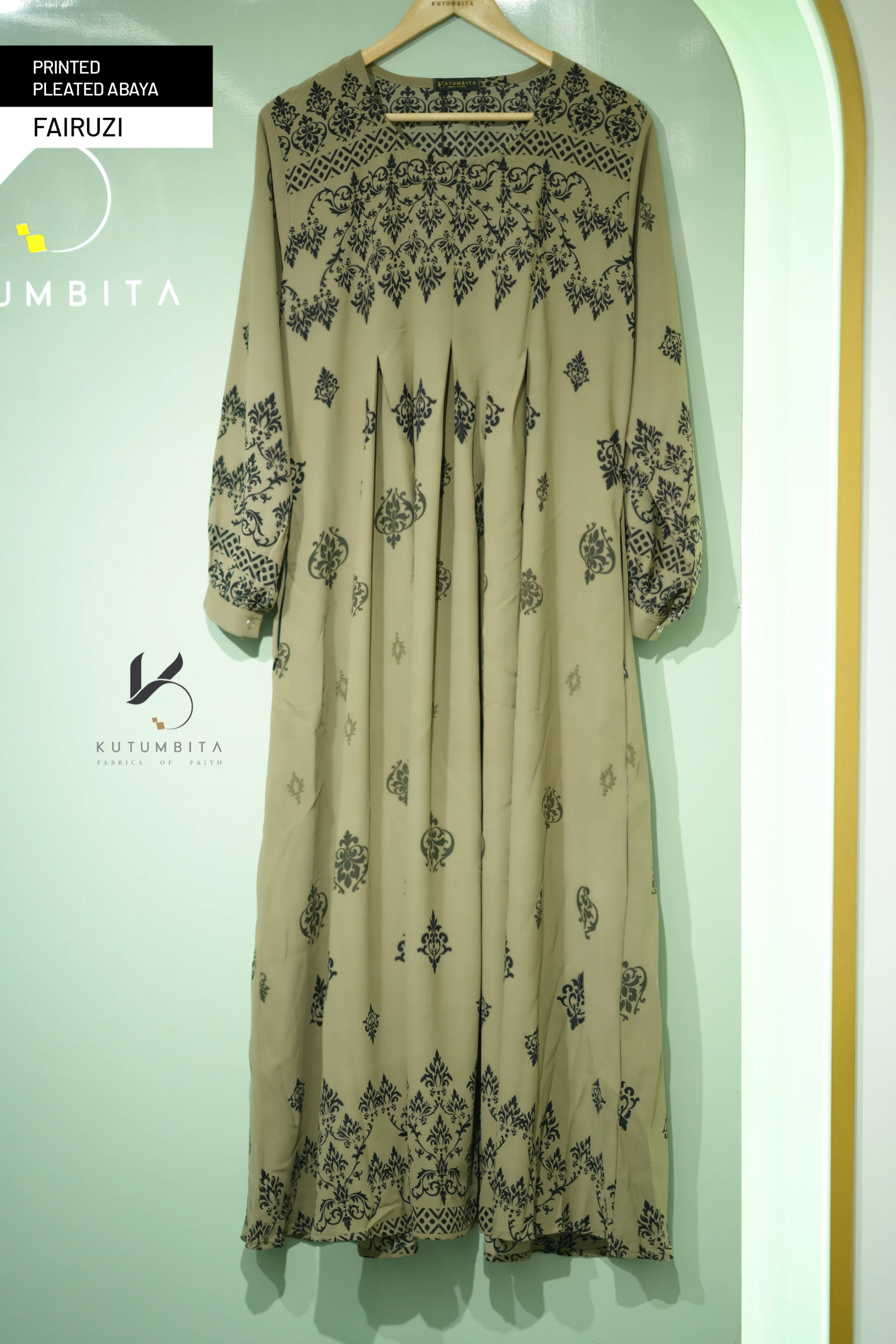 Printed Pleated Abaya  - Fairuzi