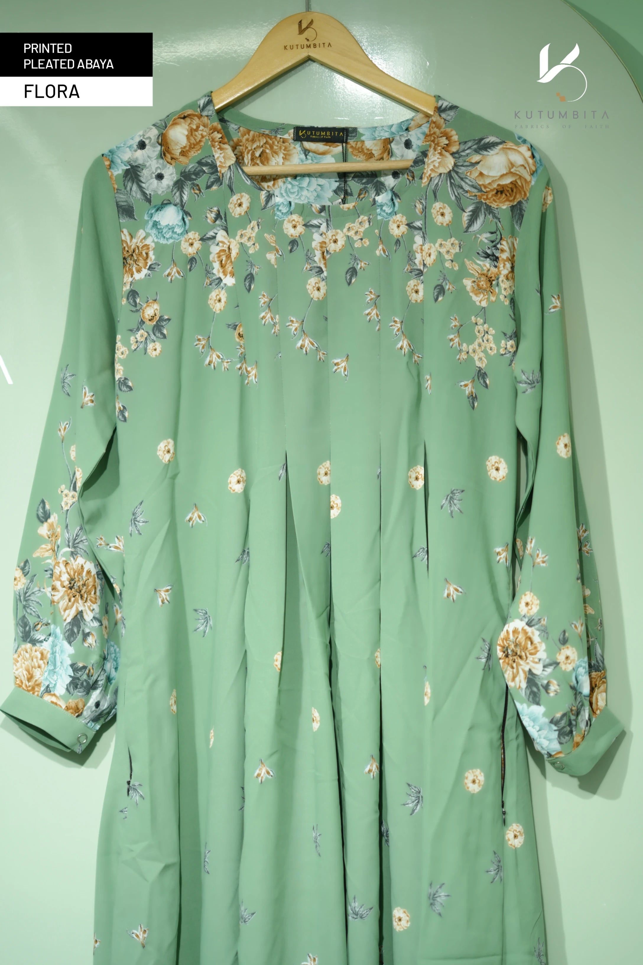 Printed Pleated Abaya  - Flora