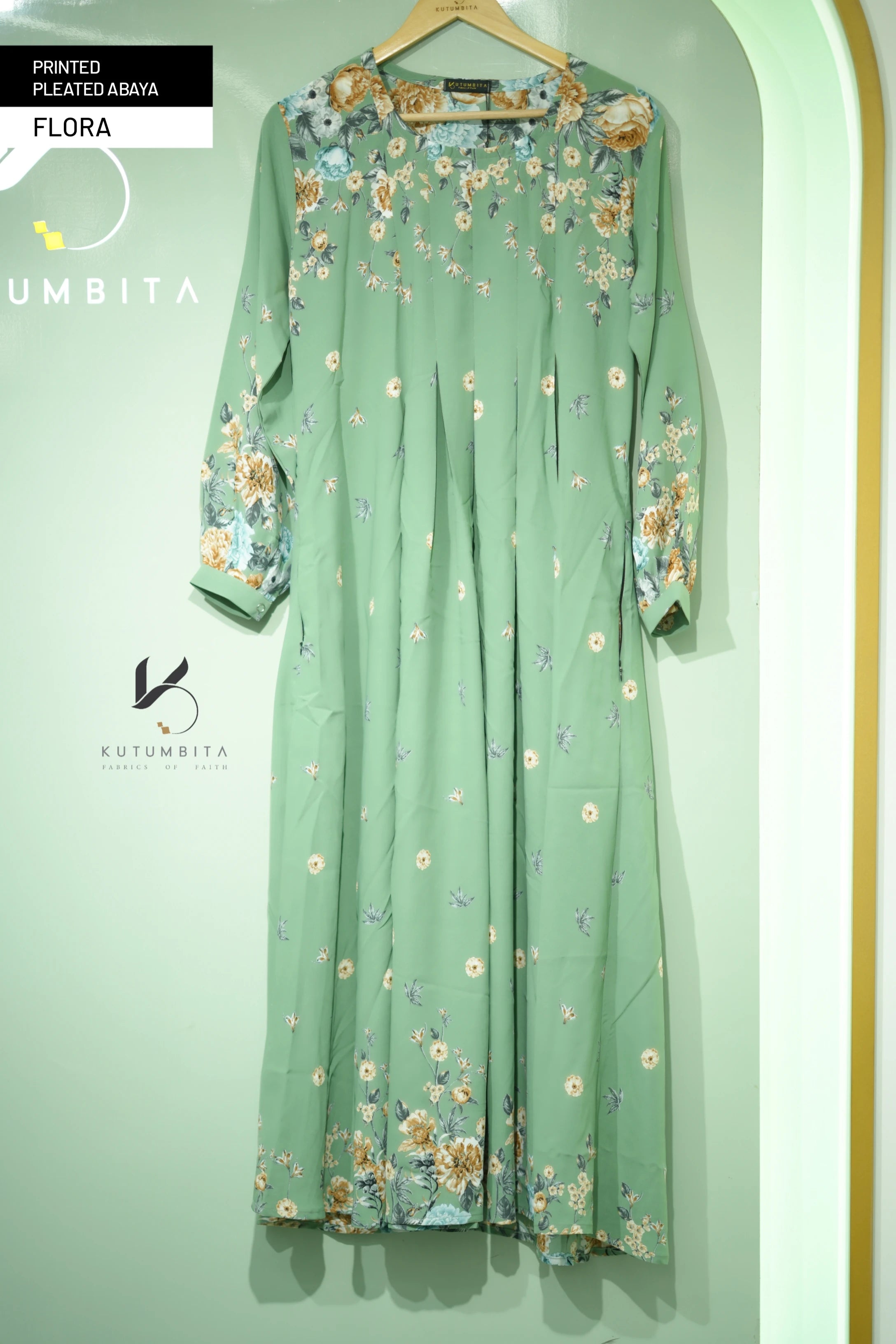 Printed Pleated Abaya  - Flora
