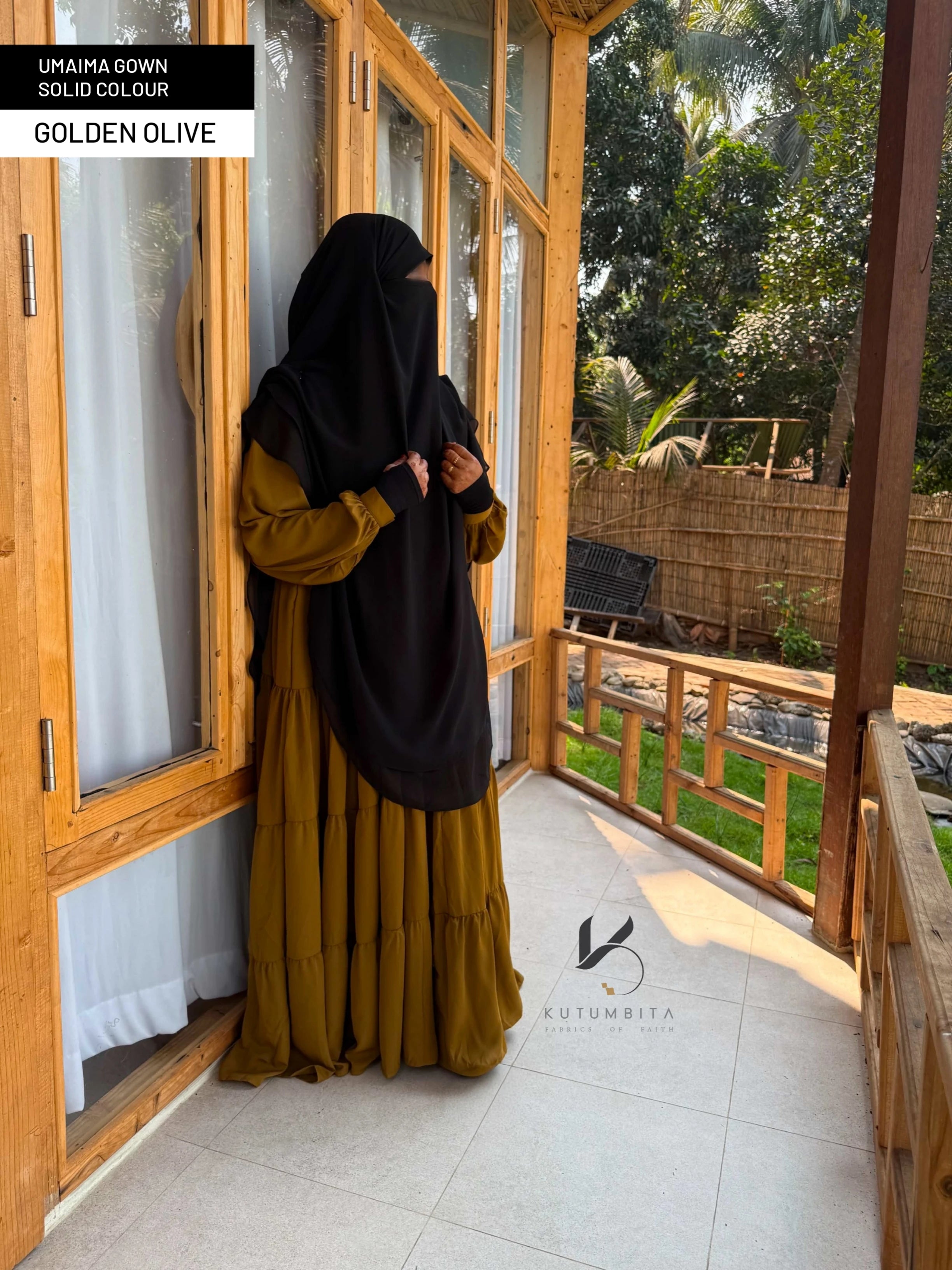 Umaima Gown Solid Colour- Golden Olive
