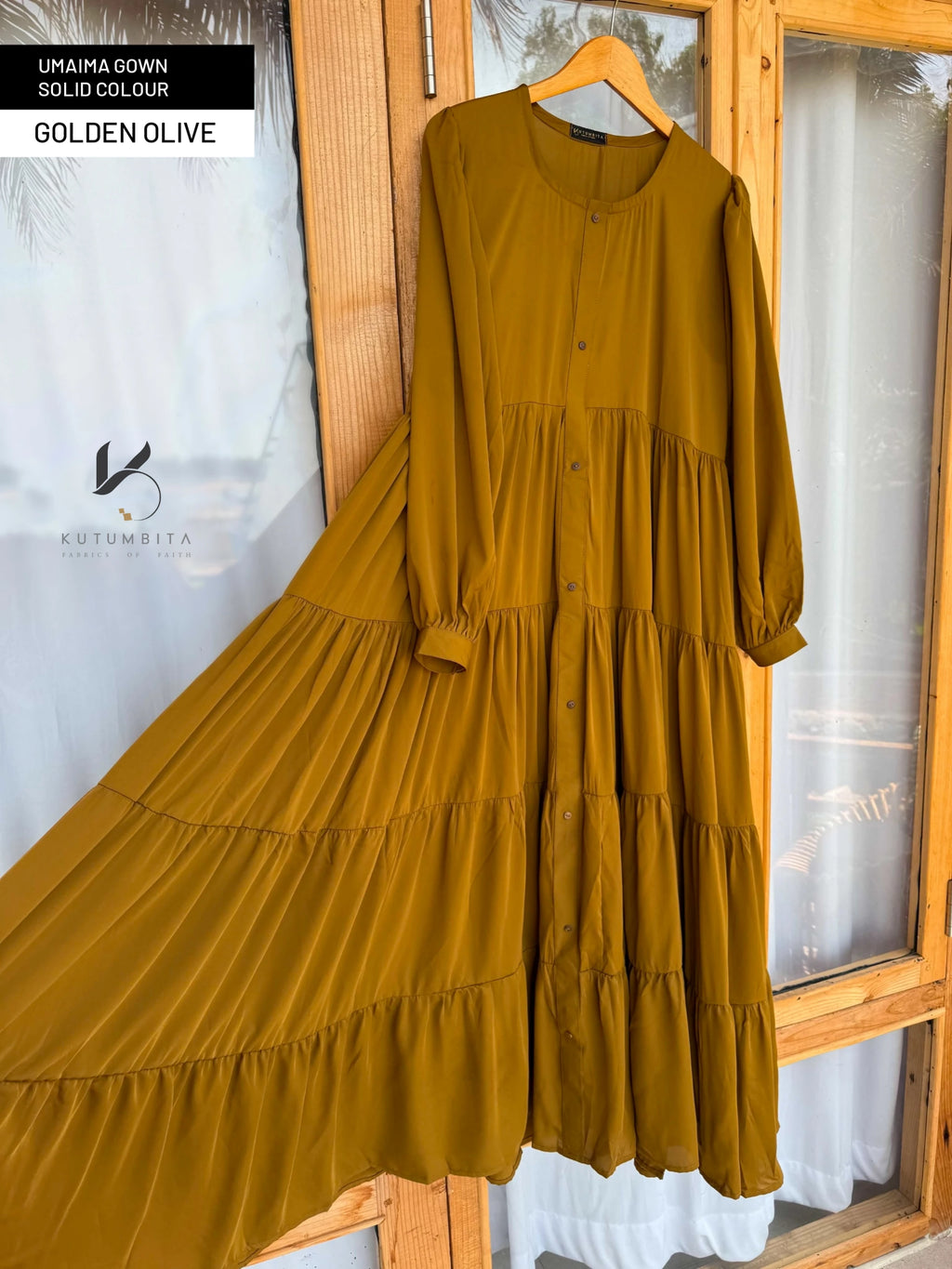 Umaima Gown Solid Colour- Golden Olive