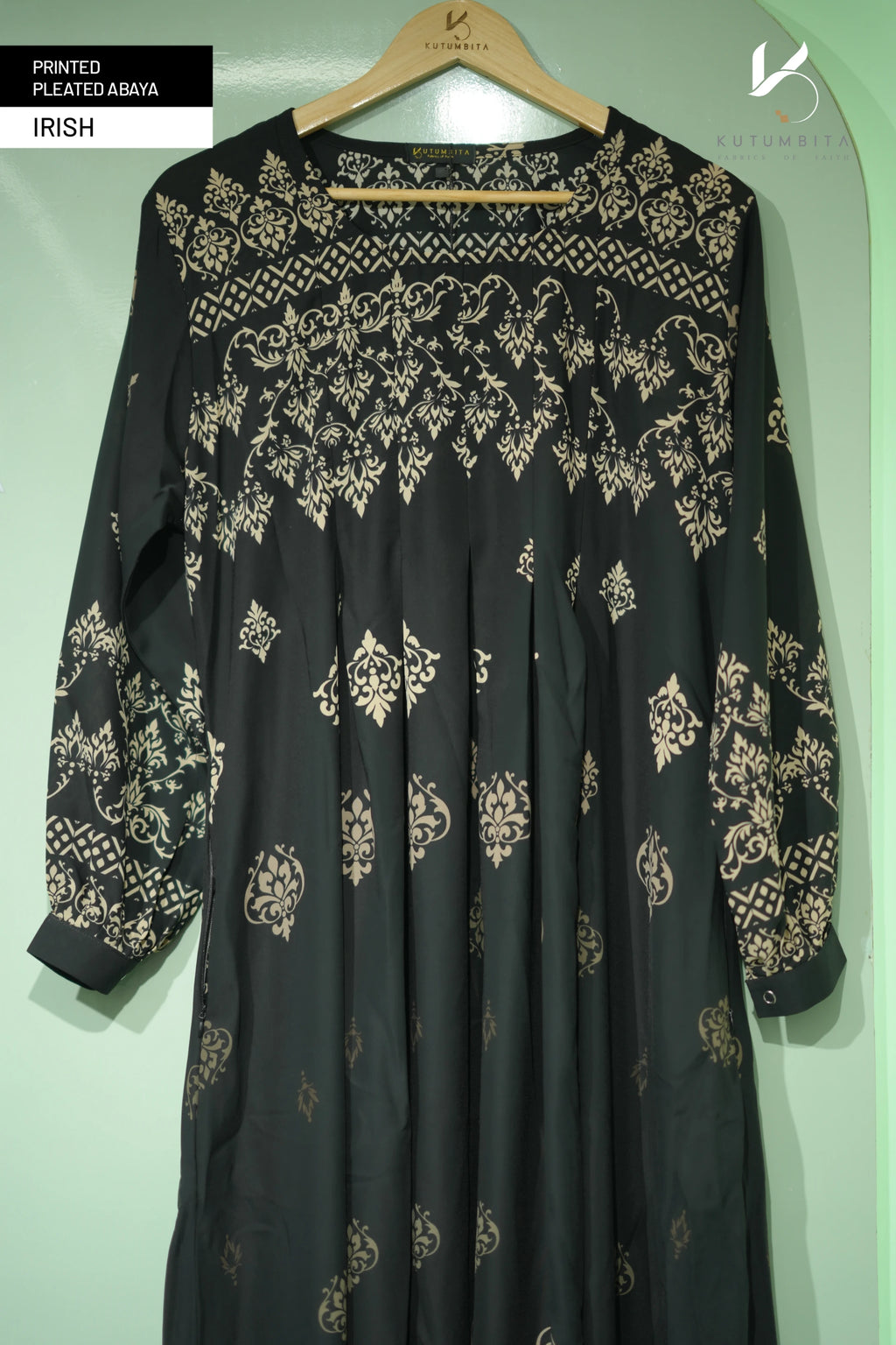 Printed Pleated Abaya  - Irish
