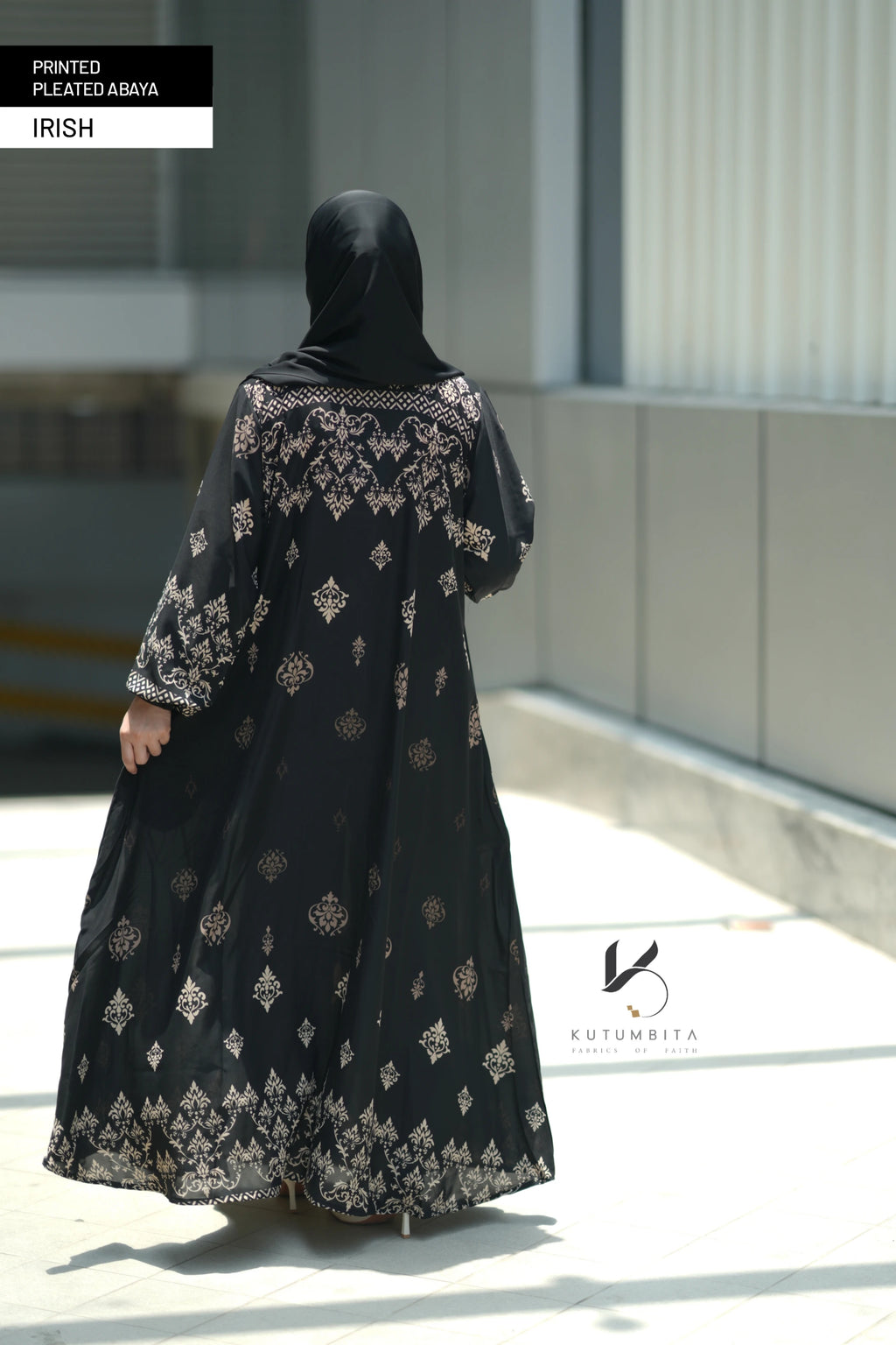 Printed Pleated Abaya  - Irish