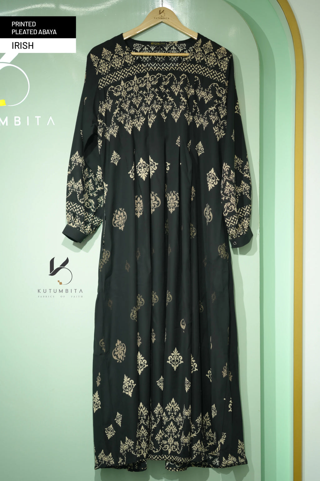Printed Pleated Abaya  - Irish