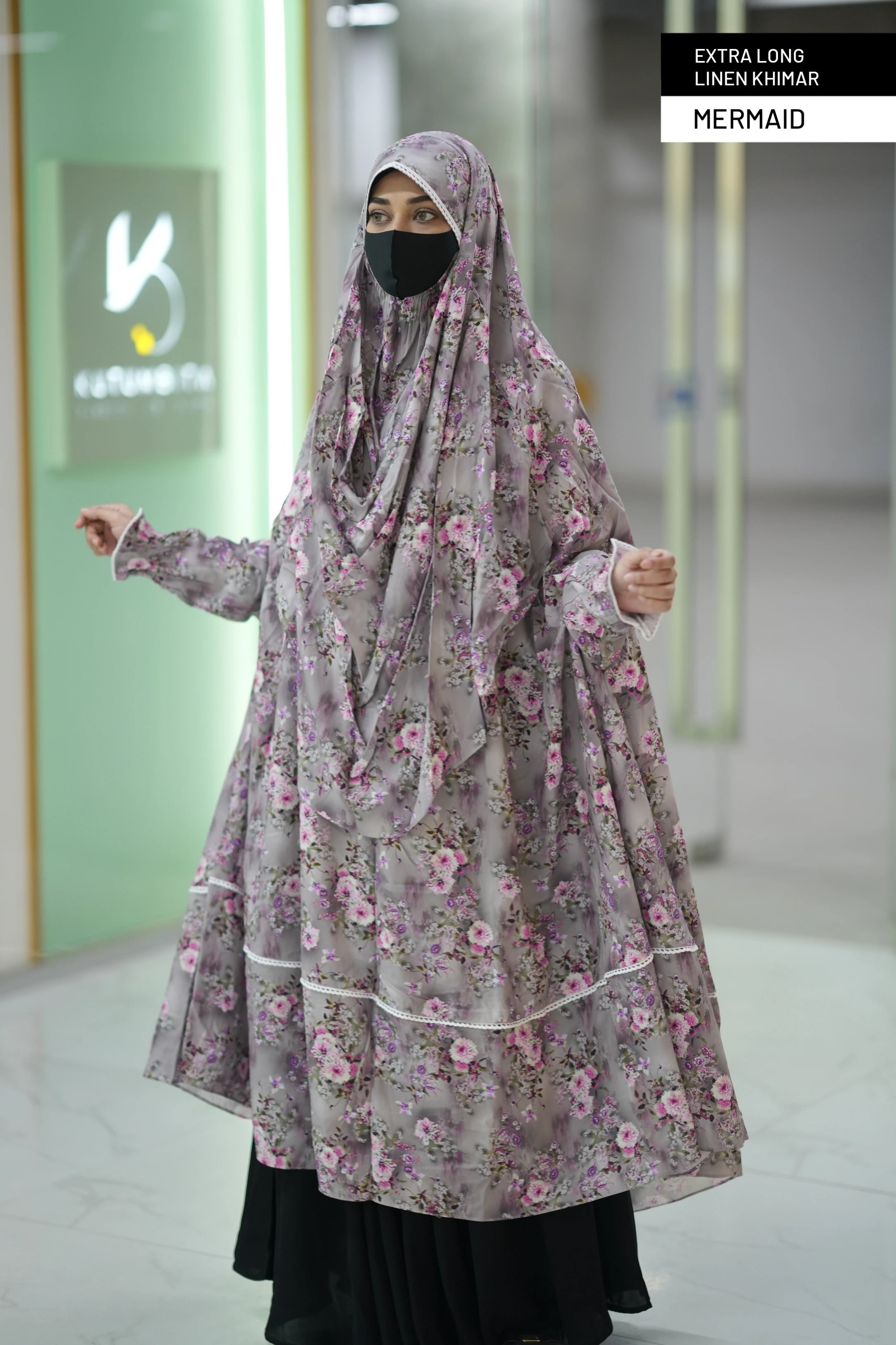 Extra Long Linen Sleeve Khimar-Mermaid