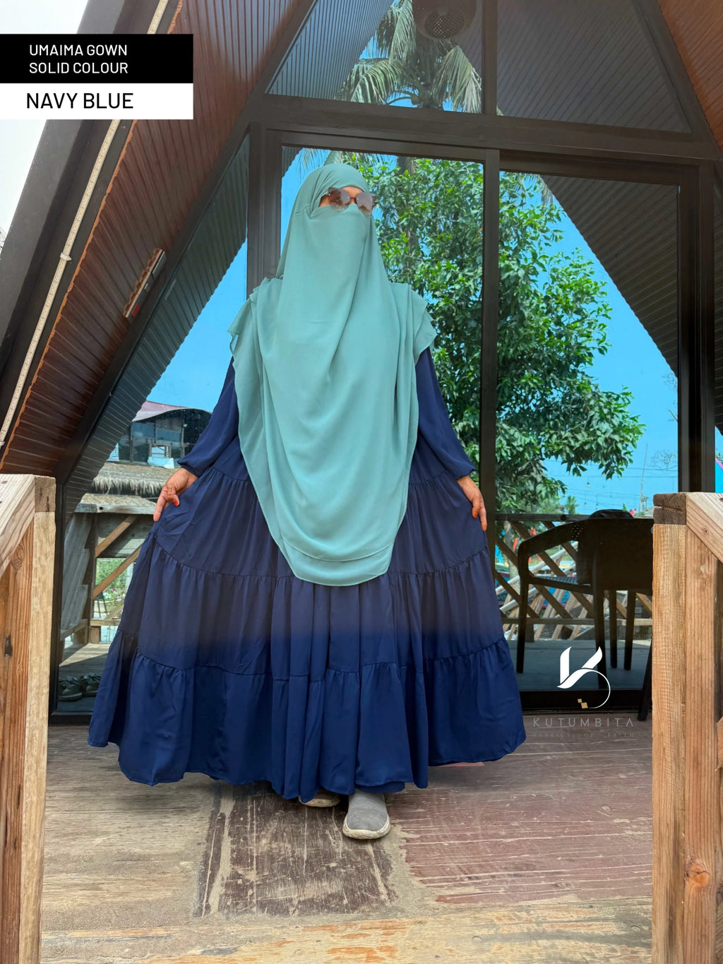 Umaima Gown Solid Colour- Navy Blue