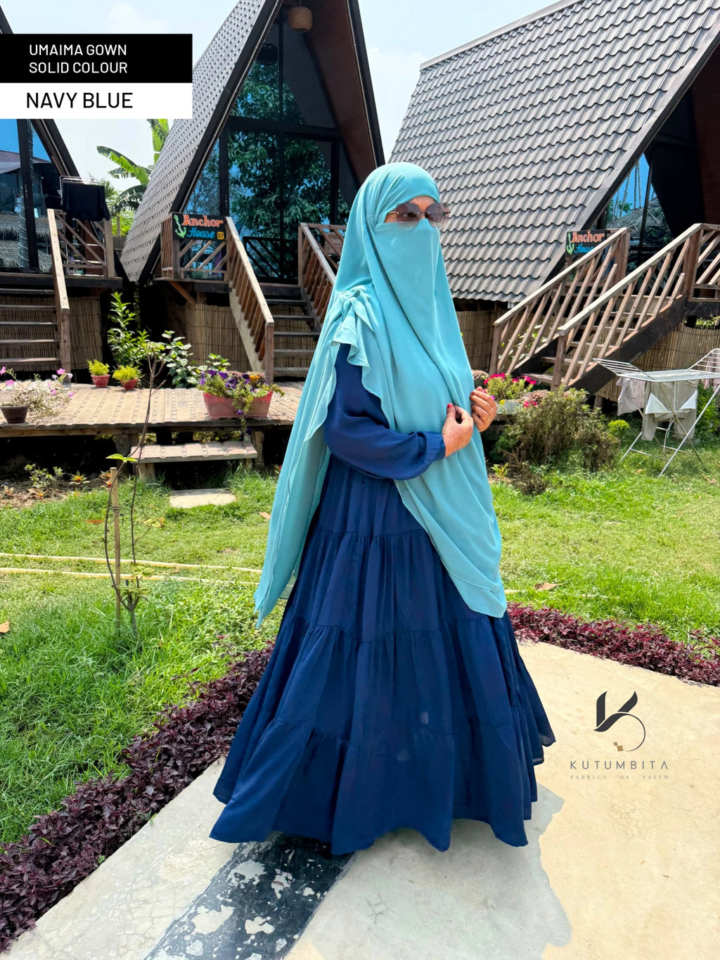 Umaima Gown Solid Colour- Navy Blue