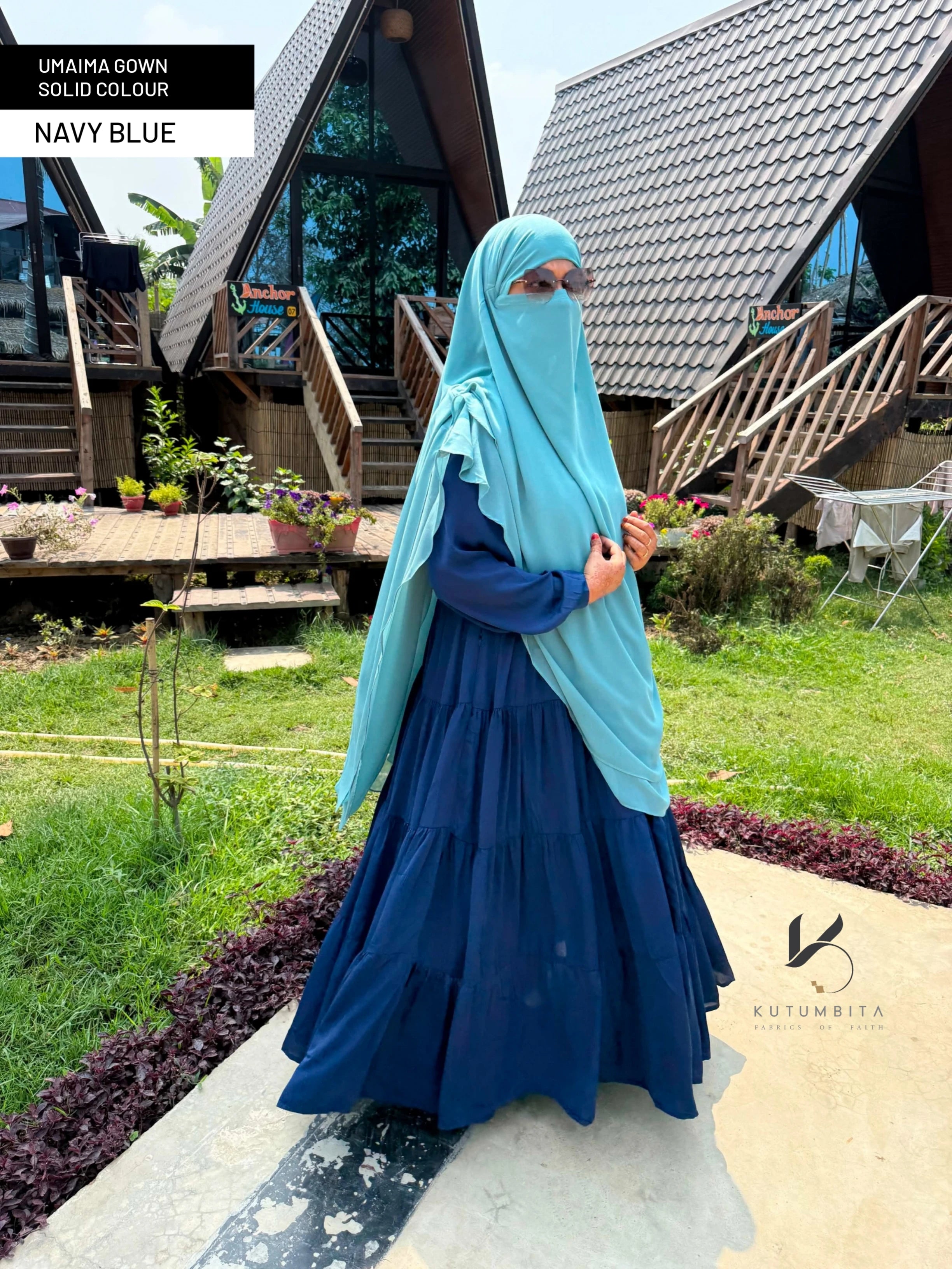 Umaima Gown Solid Colour- Navy Blue