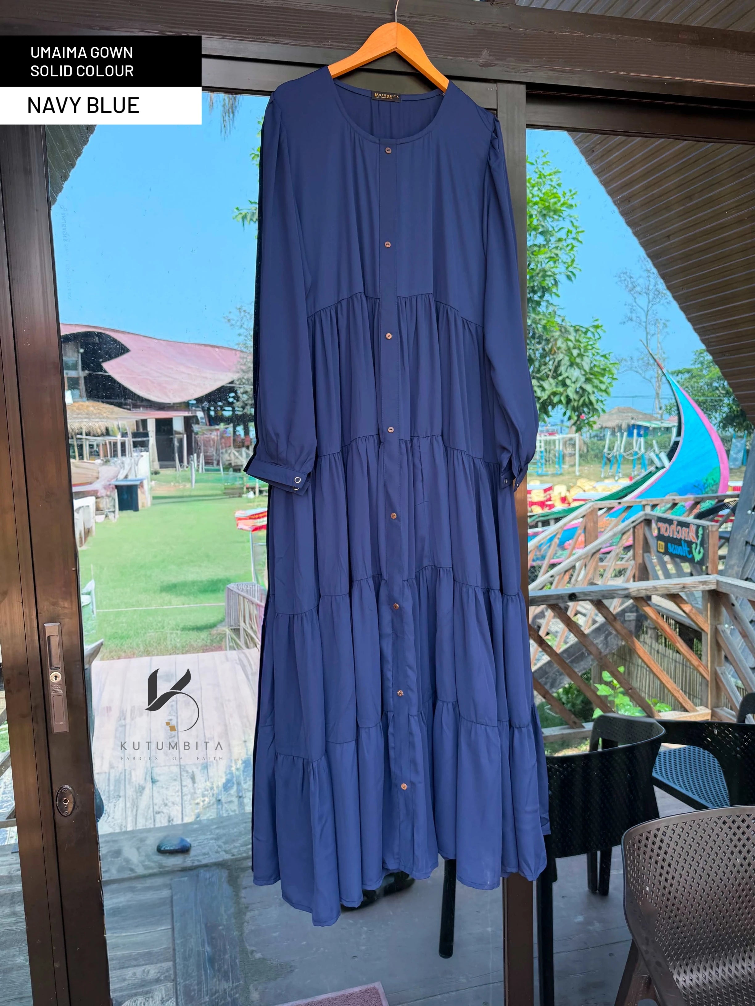 Umaima Gown Solid Colour- Navy Blue