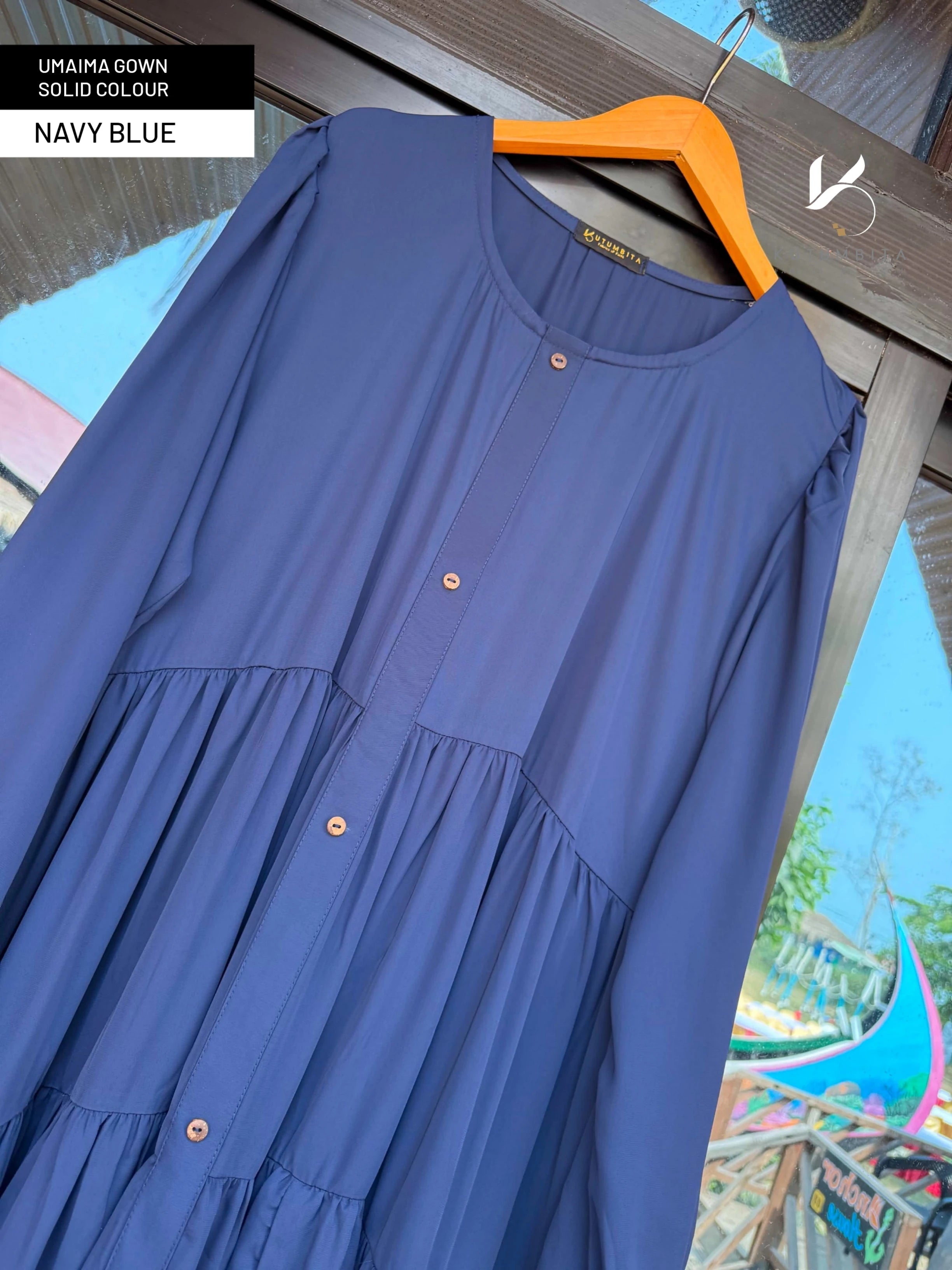 Umaima Gown Solid Colour- Navy Blue