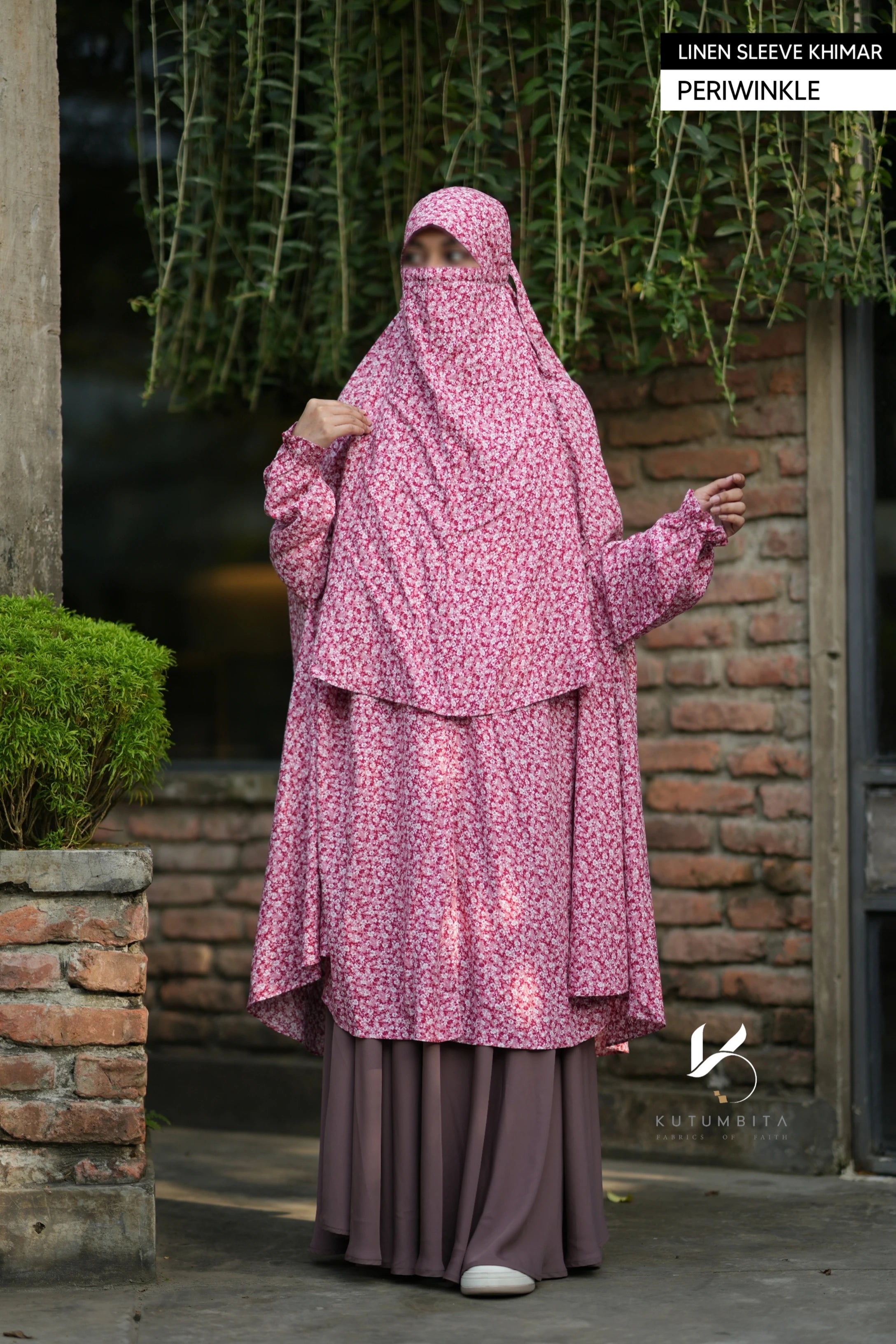 Linen Instant Sleeve Khimar- Periwinkle