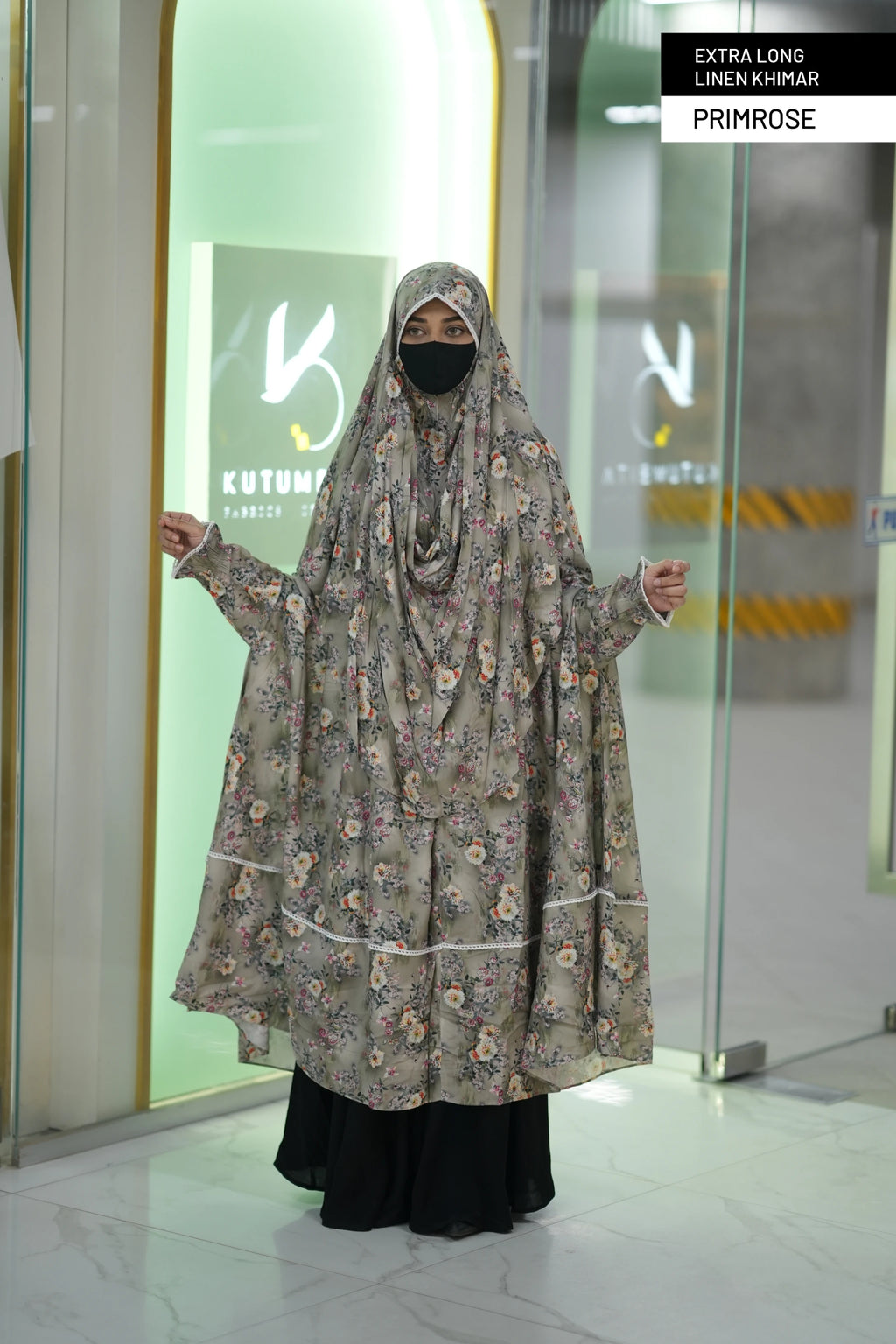 Extra Long Linen Sleeve Khimar-Primrose